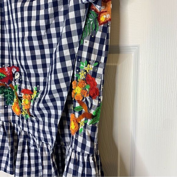 Zara Woman Gingham Wrap Skirt Embroidered Bird NWT Size XS - Picture 4 of 15